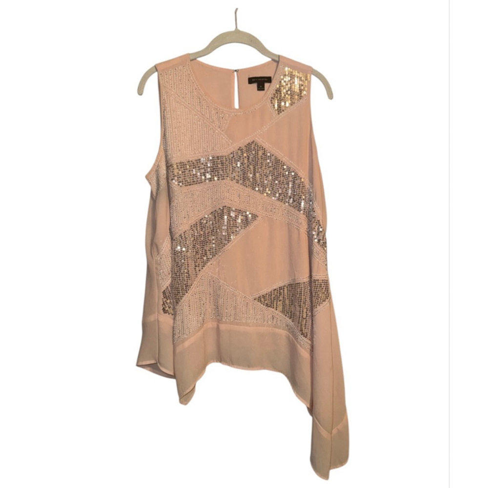 H by Halston M Tunic Top Modern Minimalist Beaded Fancy Embellishment